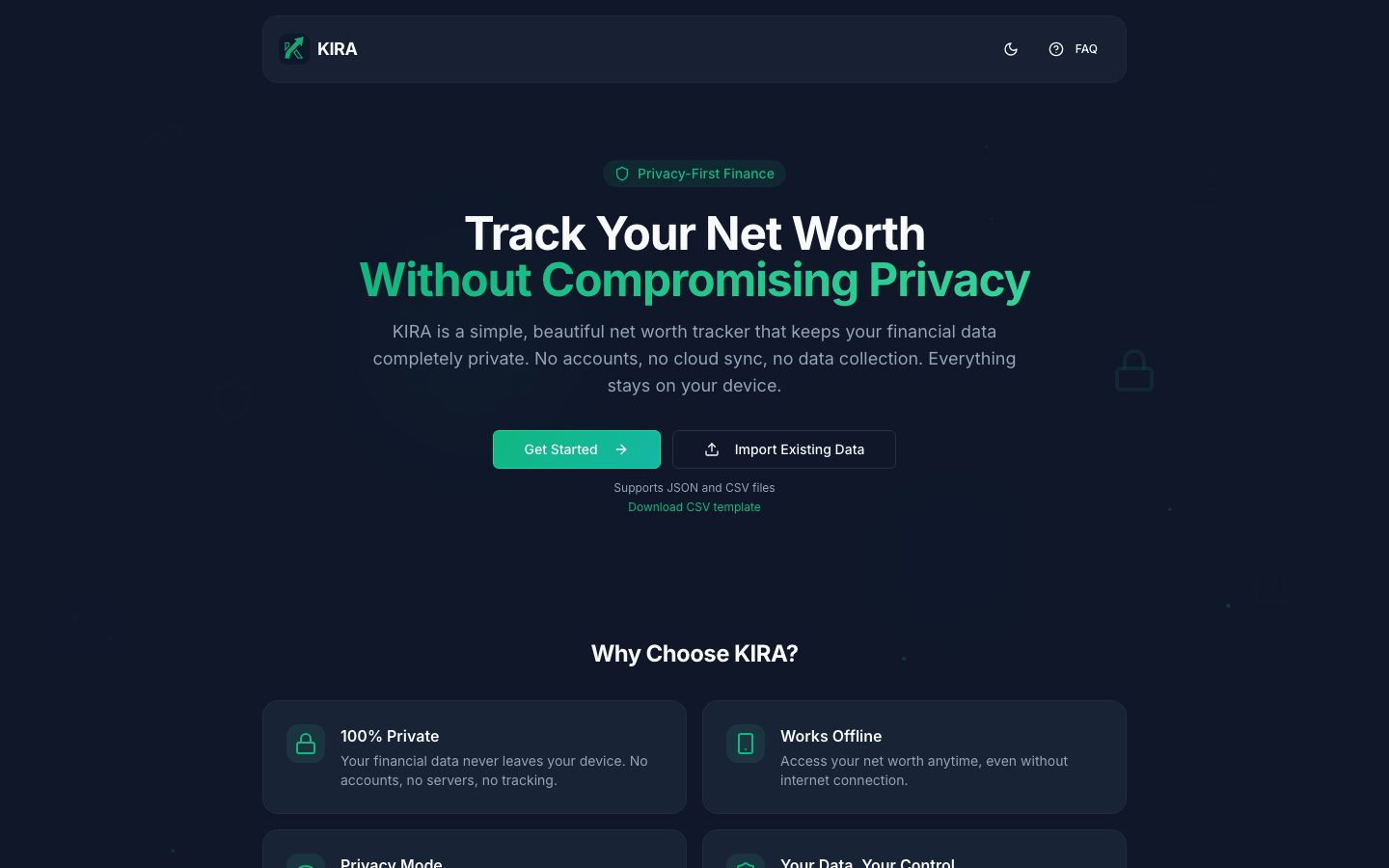 KIRA Money project interface